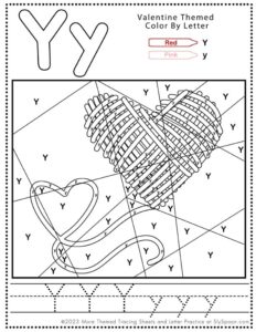 Free Valentine Printable Worksheets Letter Y Tracing And Color By