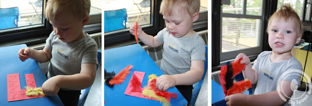 Toddler/Preshooler letter of the week craft F is for Fire with related craft, tracing sheets and fruits/vegetables. 