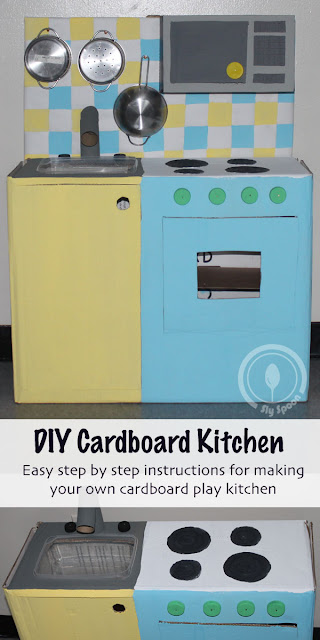 How To Make an Easy DIY Play Kitchen - Cardboard Creations - Sly Spoon
