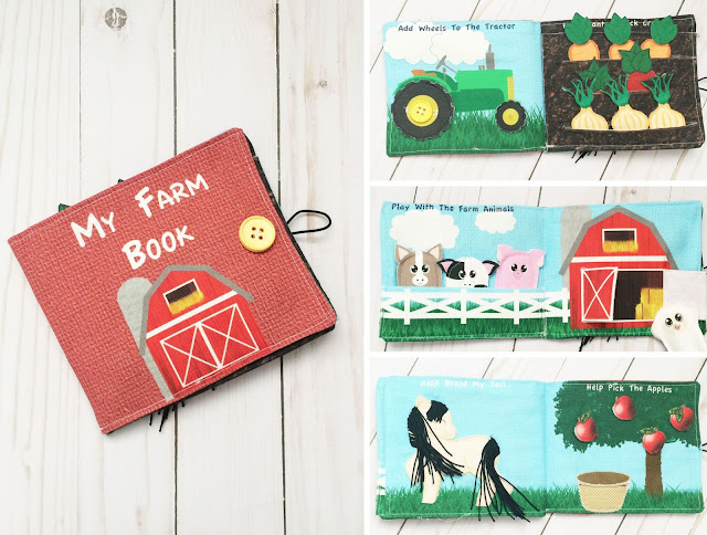 My Farm Busy Book, Quiet Book, Fabric Book, No Screen Activity For On The Go with Tractors, Horse, Finger Puppets and More, Fat Quarter Cut and Sew Fabric Craft