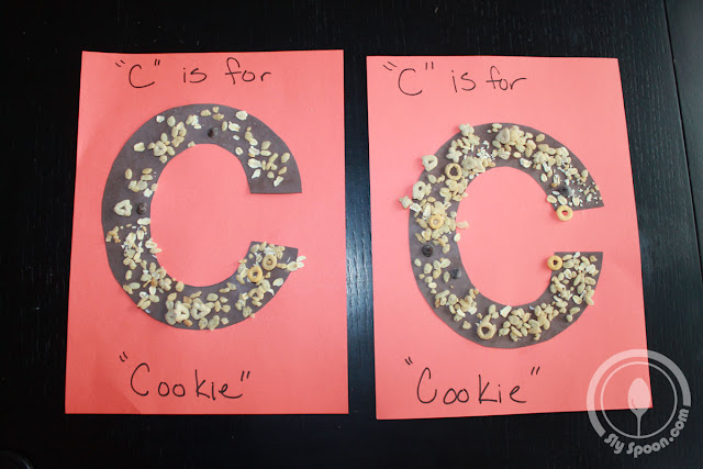 Toddler/Preshooler letter craft C is for Cereal or cookie with related craft, tracing sheets and fruits/vegetables. 