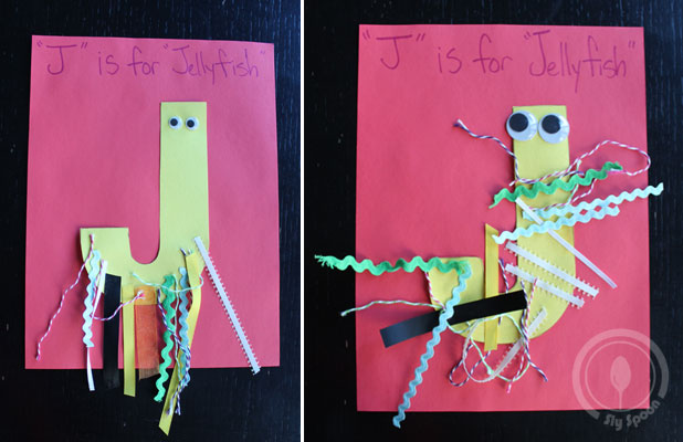 Toddler/Preshooler letter of the week craft J is for Jellyfish with related craft, tracing sheets and fruits/vegetables. 