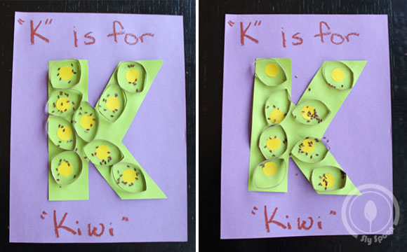Toddler/Preshooler letter of the week craft K is for Kiwi with related craft, tracing sheets and fruits/vegetables. 