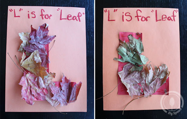 Toddler/Preshooler letter of the week craft L is for Leaf with related craft, tracing sheets and fruits/vegetables. 