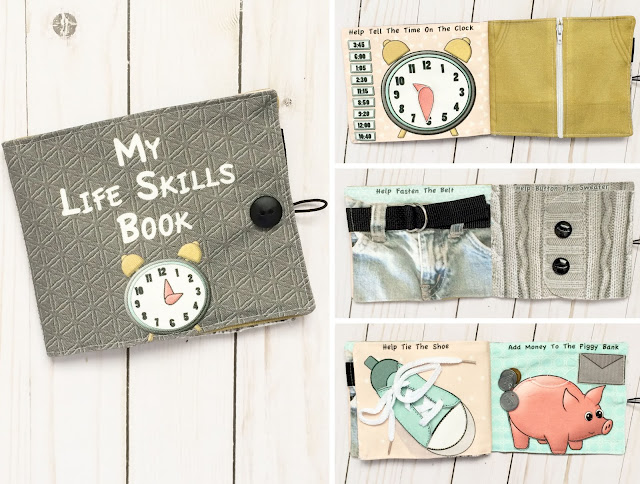 My Life Skills Busy Book, Quiet Book, Fabric Book, No Screen Activity For On The Go to Teach Fine Motor Skills, Tell Time, Tie a shoe, Button a Shirt, Fasten a belt, Fat Quarter Cut and Sew Fabric Craft
