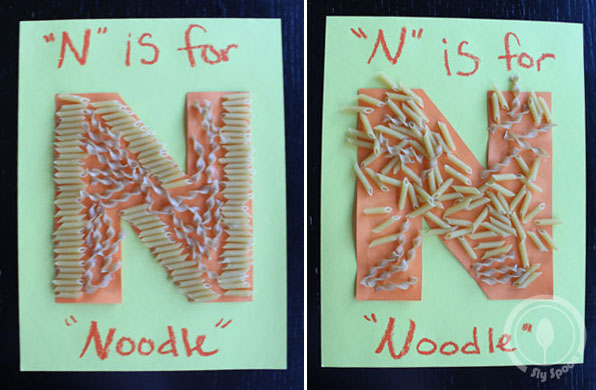Toddler/Preshooler letter of the week craft N is for Noodle with related craft, tracing sheets and fruits/vegetables. 