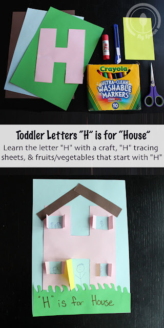 Letter H Craft - Toddler/Preshooler letter of the week craft H is for House with related craft, tracing sheets and fruits/vegetables. 
