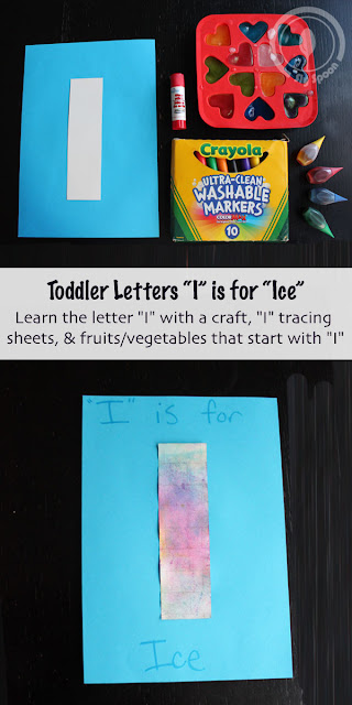 Letter I Craft - Toddler/Preshooler letter of the week craft I is for Ice with related craft, tracing sheets and fruits/vegetables. 