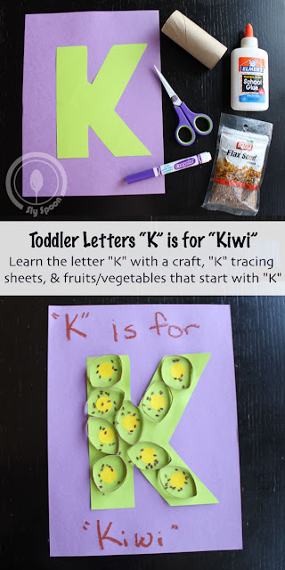 Letter K Craft - Toddler/Preshooler letter of the week craft K is for Kiwi with related craft, tracing sheets and fruits/vegetables. 