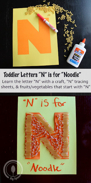Letter N Craft - Toddler/Preshooler letter of the week craft N is for Noodle with related craft, tracing sheets and fruits/vegetables. 