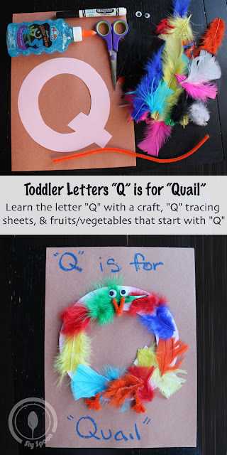 Letter Q Craft - Toddler/Preshooler letter of the week craft Q is for Quail with related craft, tracing sheets and fruits/vegetables. 
