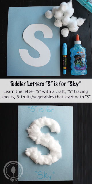 Letter S Craft - Toddler/Preshooler letter of the week craft S is for Sky with related craft, tracing sheets and fruits/vegetables. 