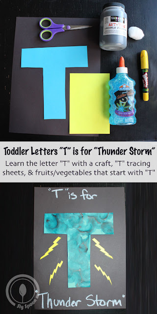 Letter T Craft - Toddler/Preshooler letter of the week craft T is for Thunder Storm with related craft, tracing sheets and fruits/vegetables. 