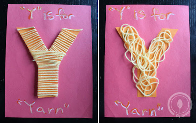 Toddler/Preshooler letter of the week craft Y is for Yarn with related craft, tracing sheets and fruits/vegetables. 