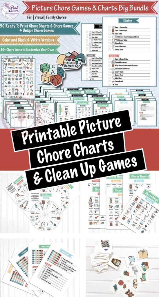 Printable Picture Chore Charts and Clean Up Games for Kids