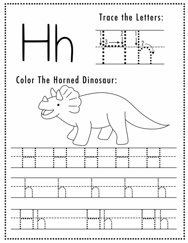 Free Dinosaur Themed Letter H Tracing Worksheet