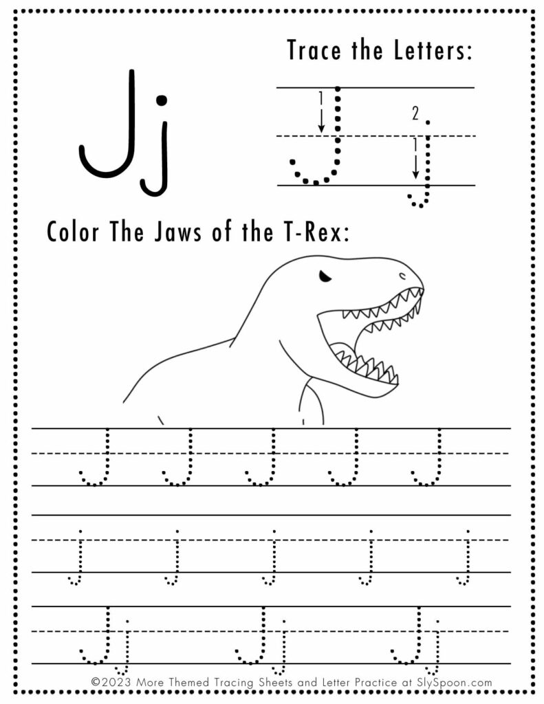 Free Dinosaur Themed Letter J Tracing Worksheet