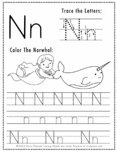 Free Letter N Tracing Worksheet (Printable) Mermaid Themed - Sly Spoon