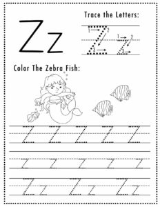 Free Letter Z Tracing Worksheet (printable) Mermaid Themed - Sly Spoon