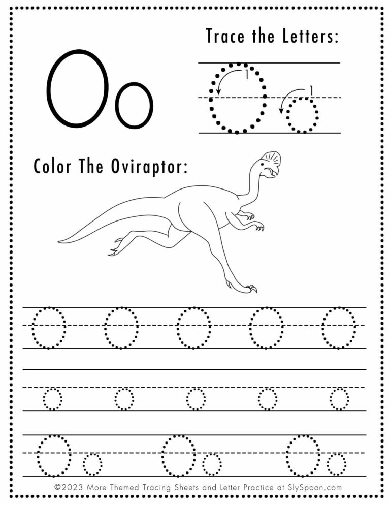 Free Letter O Tracing Worksheet (Printable) Dinosaur Themed - Sly Spoon