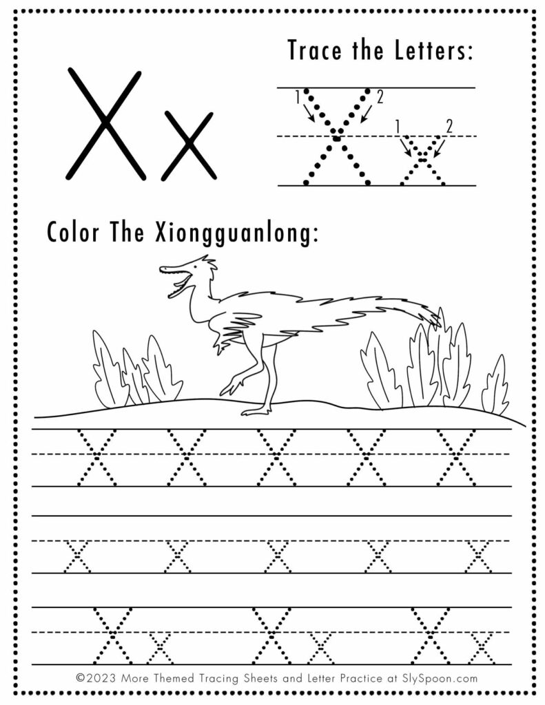 Free Dinosaur Themed Letter X Tracing Worksheet