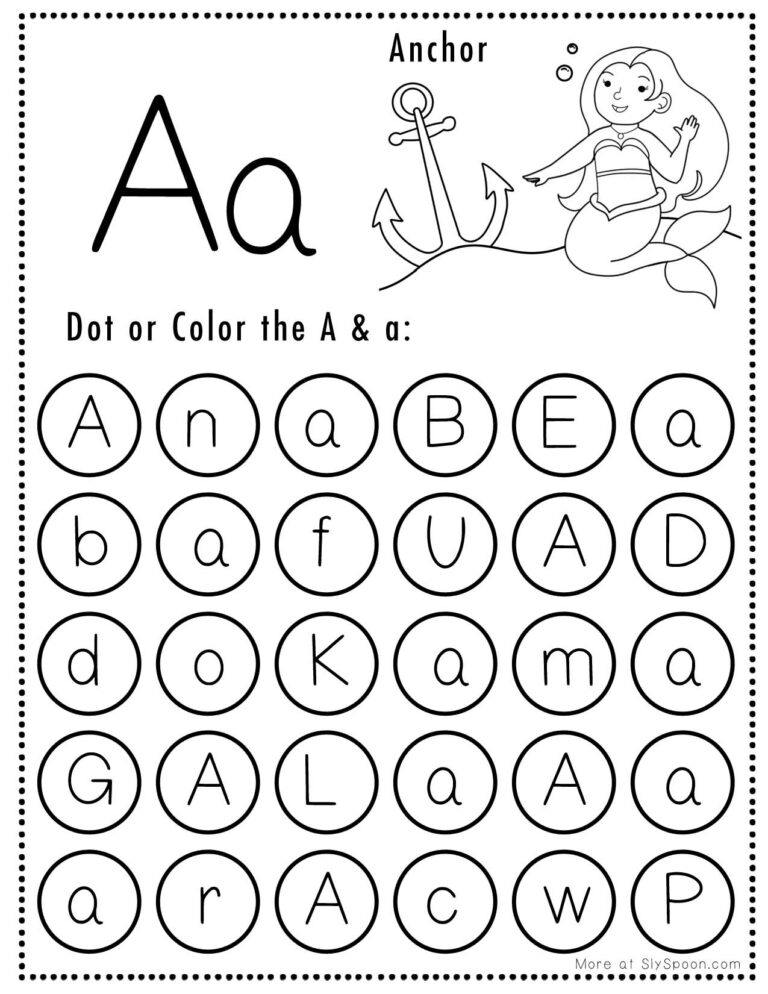 Free Alphabet Do a Dot Printables Worksheets – Letter A (Mermaid Themed ...