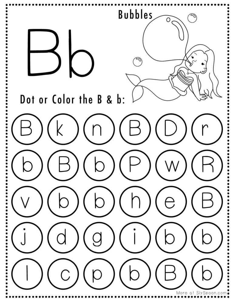 Free Alphabet Do A Dot Printables Worksheets - Letter B (Mermaid Themed ...