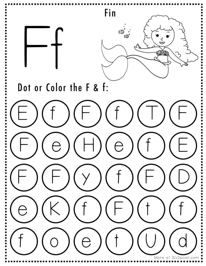 Letter F Mermaid Theme Free Printable Do A Dot worksheet