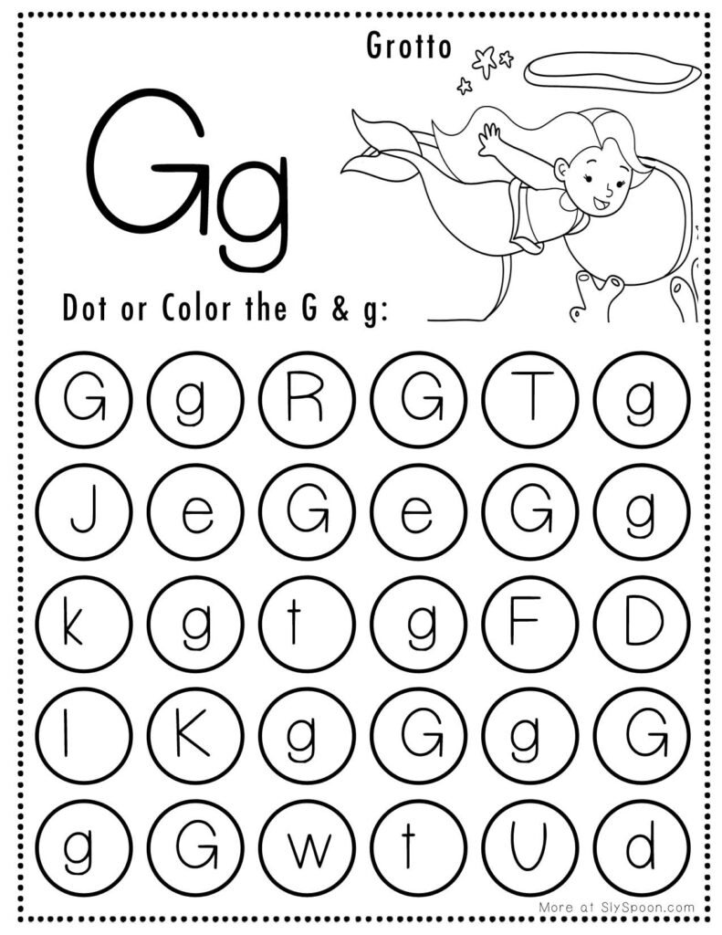 Letter G Mermaid Theme Free Printable Do A Dot worksheet