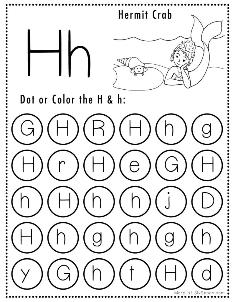 Letter H Mermaid Theme Free Printable Do A Dot worksheet