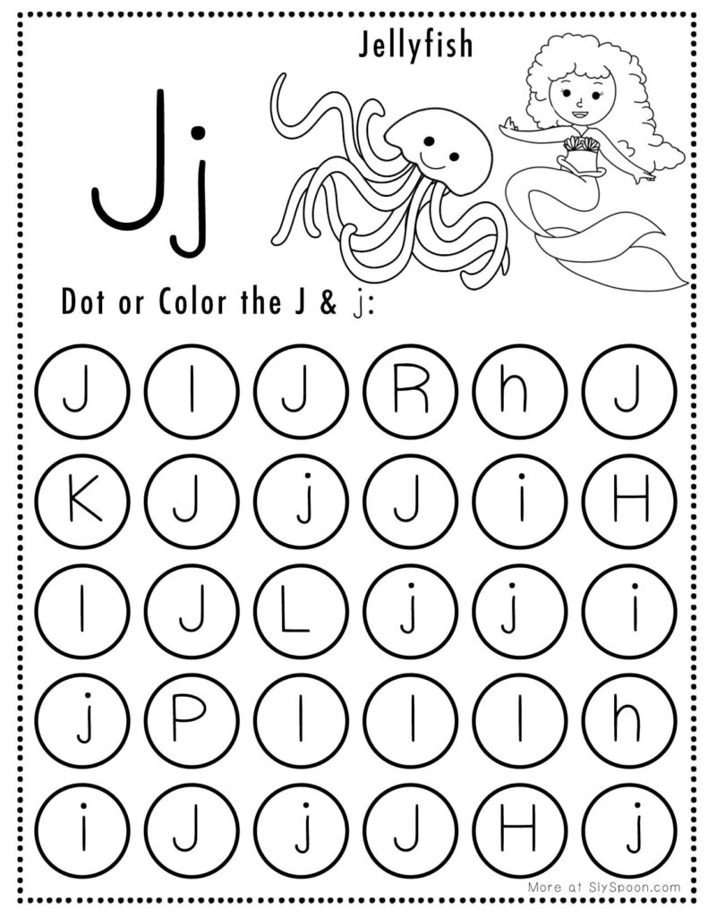 Letter J Mermaid Theme Free Printable Do A Dot worksheet