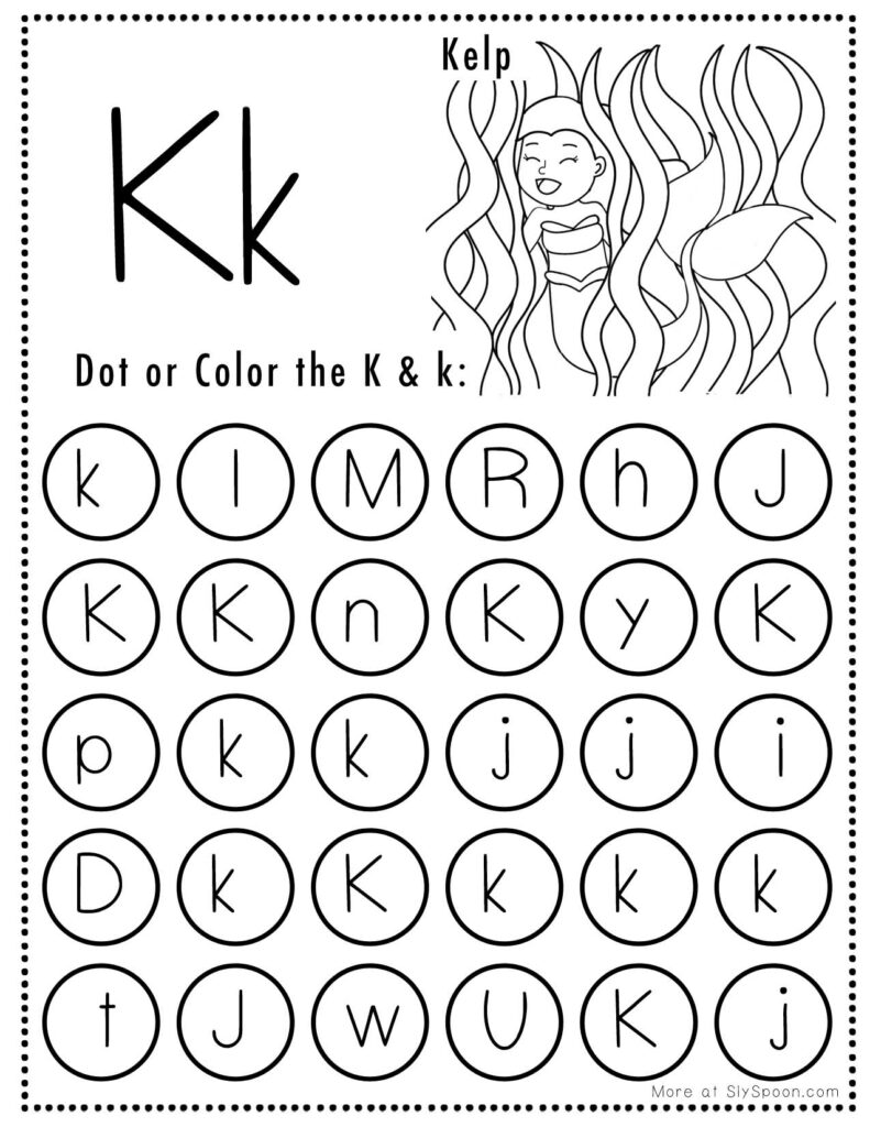 Letter K Mermaid Theme Free Printable Do A Dot worksheet