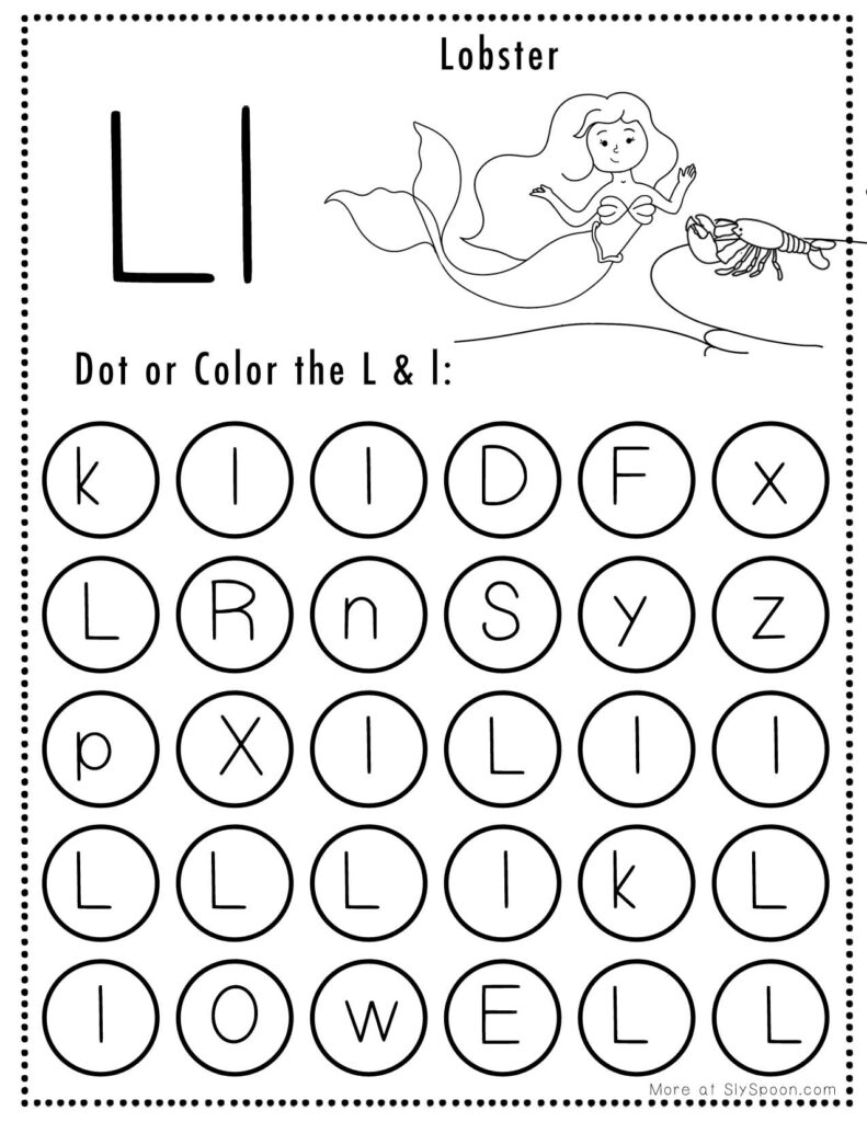 Letter L Mermaid Theme Free Printable Do A Dot worksheet