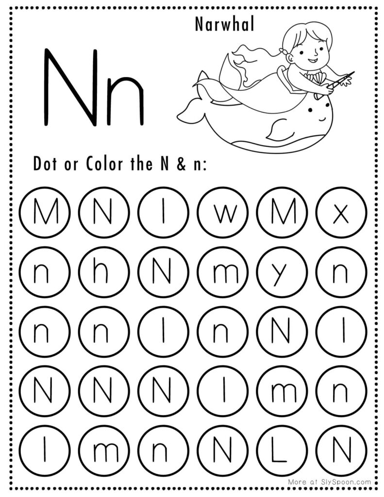 Letter N Mermaid Theme Free Printable Do A Dot worksheet