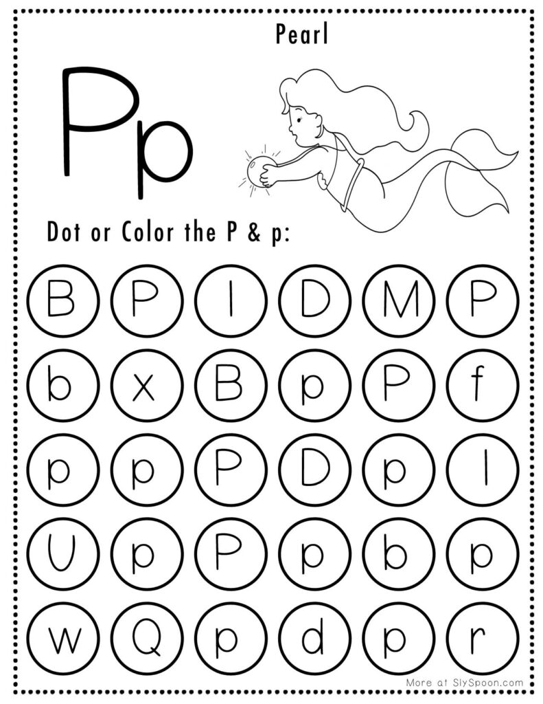 Letter P Mermaid Theme Free Printable Do A Dot worksheet