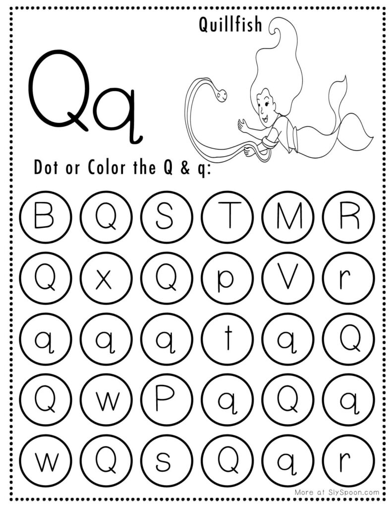 Letter Q Mermaid Theme Free Printable Do A Dot worksheet