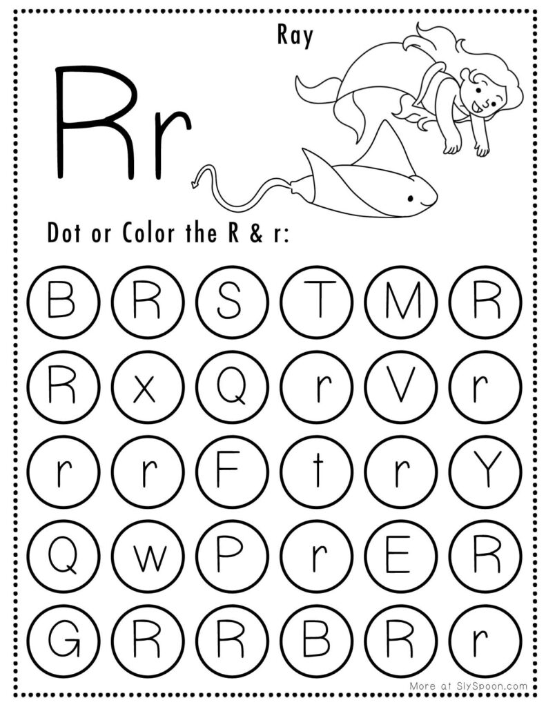 Letter R Mermaid Theme Free Printable Do A Dot worksheet