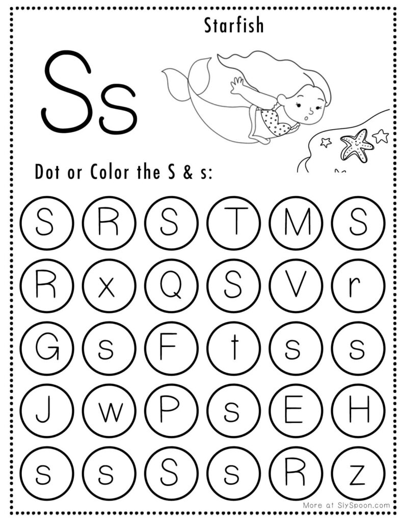 Letter S Mermaid Theme Free Printable Do A Dot worksheet
