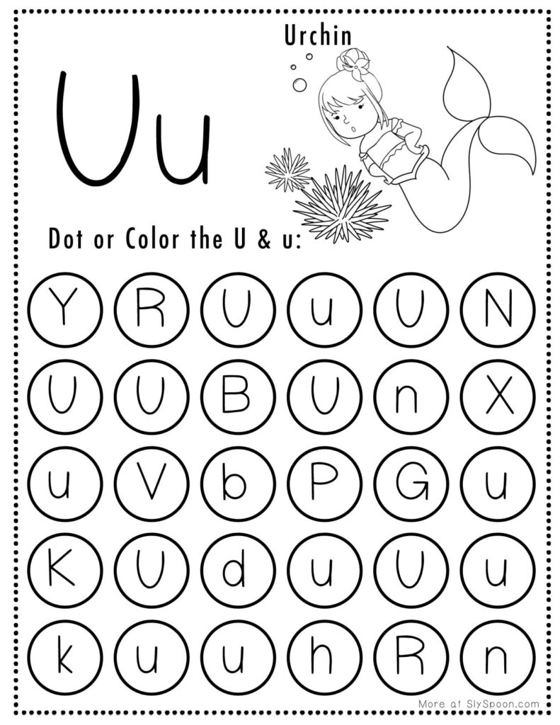 Letter U Mermaid Theme Free Printable Do A Dot worksheet