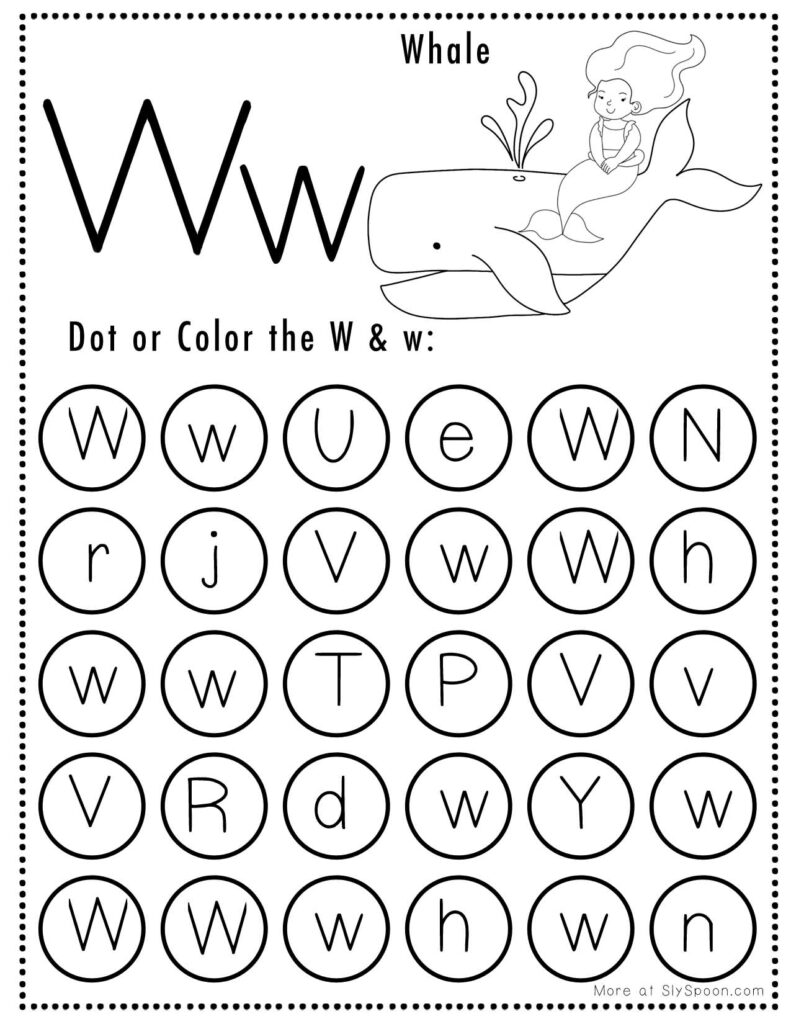 Letter W Mermaid Theme Free Printable Do A Dot worksheet