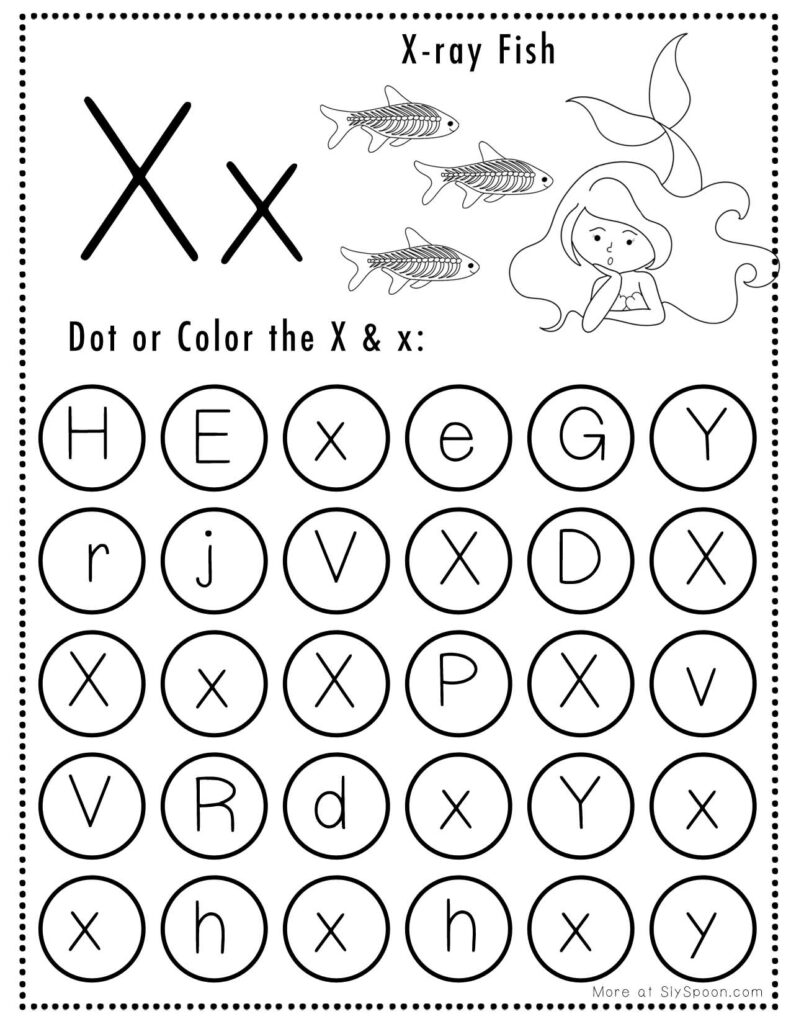 Letter X Mermaid Theme Free Printable Do A Dot worksheet