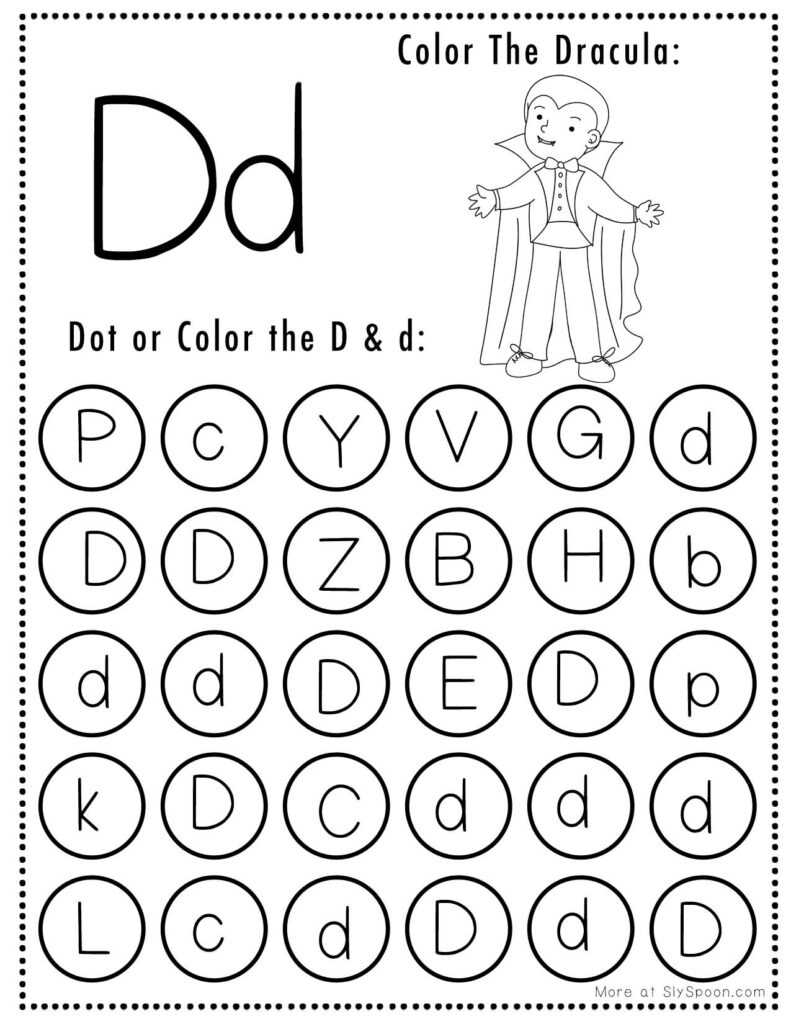 Free Halloween Themed Letter Dotting Worksheets For Letter D - D is for Dracula