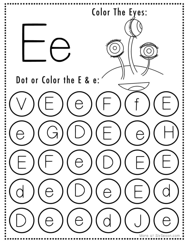 Free Halloween Themed Letter Dotting Worksheets For Letter E - E is for Eyes