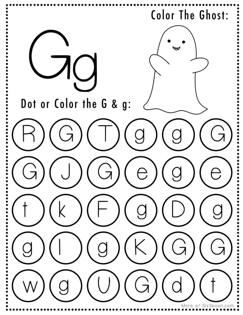 Ghost Letter G Free Printable Halloween Themed Preschooler Dot Marker Page