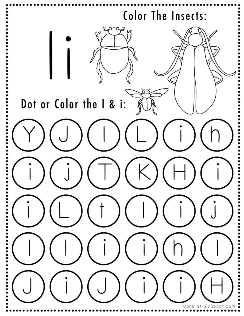 Free Halloween Themed Letter Dotting Worksheets For Letter I - I is for Insects