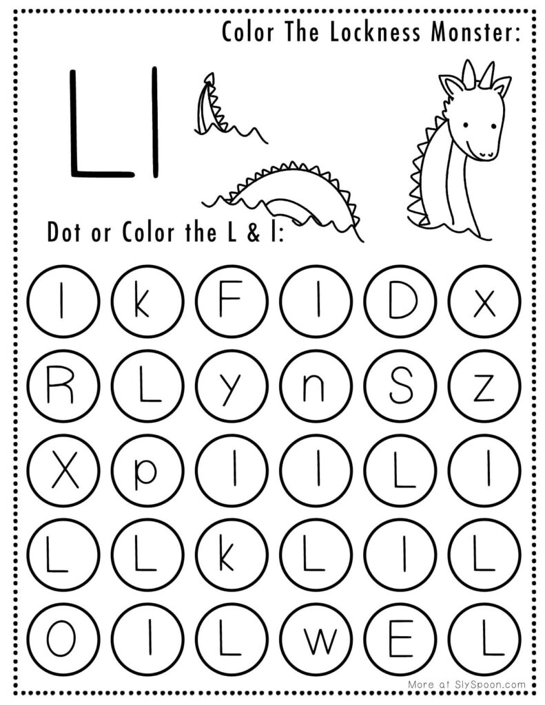 Lockness L Letter Free Printable Halloween Themed Preschooler Dot Marker Page