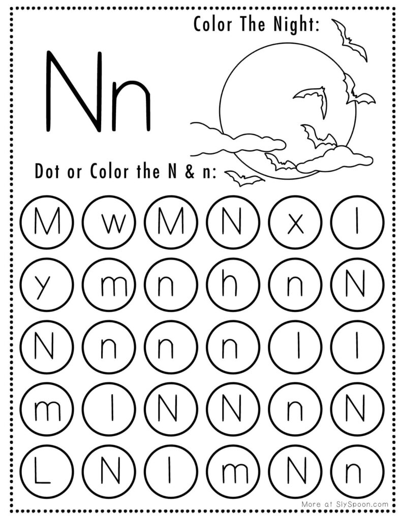 Free Halloween Themed Letter Dotting Worksheets For Letter N - N is for Night