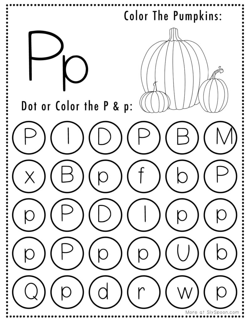 Free Halloween Themed Letter Dotting Worksheets For Letter P - P is for Pumpkins