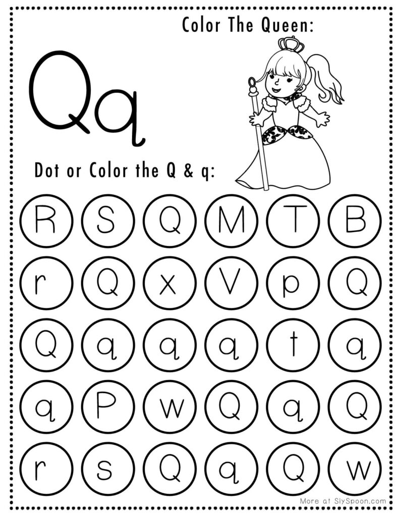 Free Halloween Themed Letter Dotting Worksheets For Letter Q - Q is for Queen