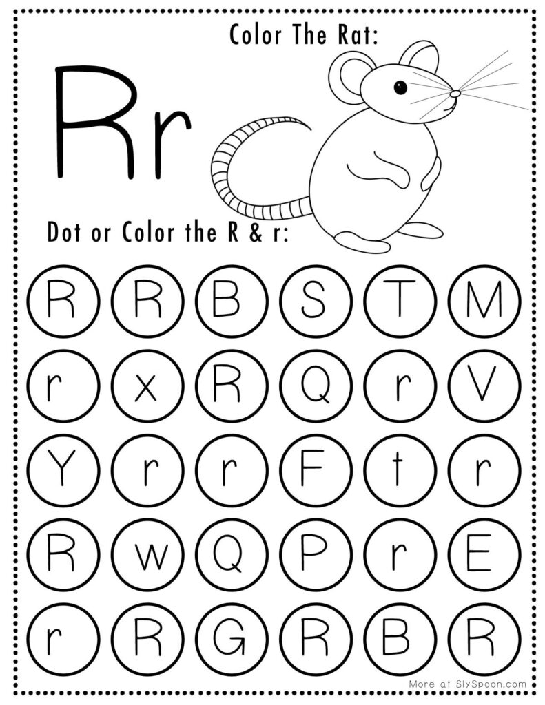 Free Halloween Themed Letter Dotting Worksheets For Letter R - R is for Rat